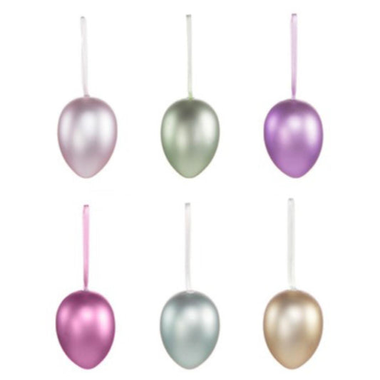 Pastel Pearlescent Eggs | 6cm Tall | 12 Pack | Easter Tree Hanging Decorations