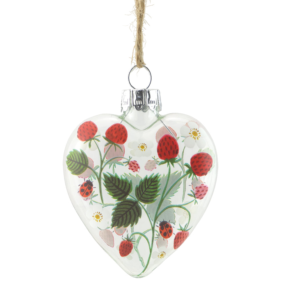 Strawberries & Ladybirds | Glass Heart | Easter Tree Decoration | Gisela Graham