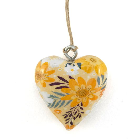 Yellow Floral Heart Wooden Hanging Ornament | 5cm | Mini Gift | Cracker Filler