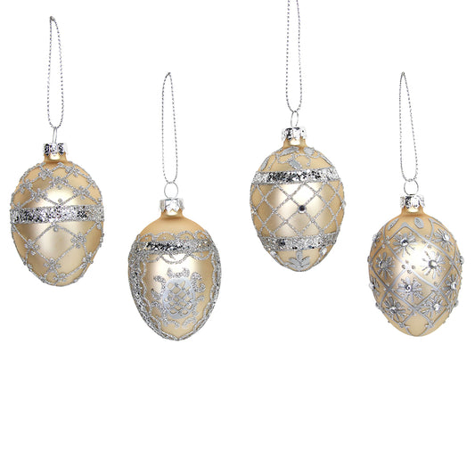 Gisela Graham 5cm Matt Gold Glass Egg Bauble Ornament with Silver Embellishment