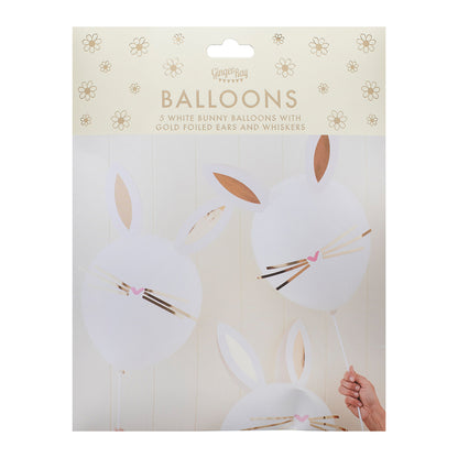 5 Luxurious Easter Bunny Party Balloons on Sticks | Gold Ears & Whiskers